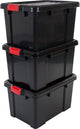 Boîte de rangement Iris powerbox - 50l - plastique - noir rouge - lot de 3
