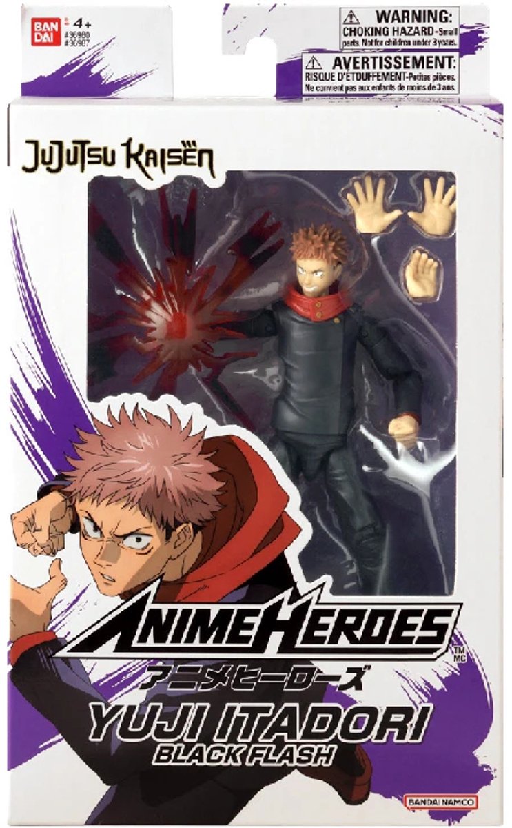 Bandai - héros d'anime - jujutsu kaisen - figurine d'action héros d'anime 17 cm - itadori yuji black flash - sous licence officielle jujutsu kaisen - figurine d'action yuji version flash noire - 36987