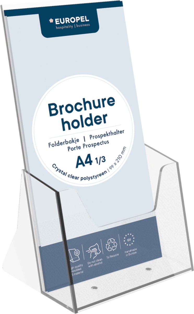 Bac à brochures Europel – flyers – 1 3 a4 – 9,9 x 21 cm – présentation cristalline – salons et bureaux