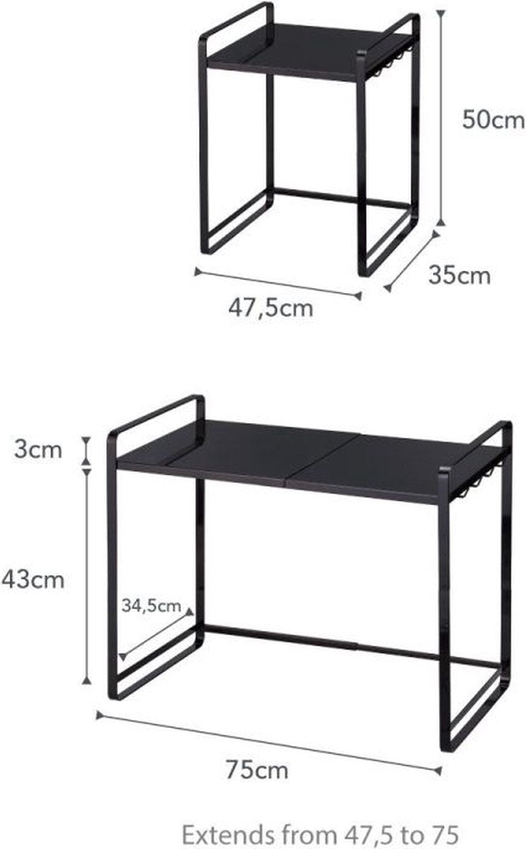 Organisateur de comptoir Yamazaki extensible - tour - noir