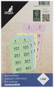 Bloc numéroté Kangaro - 120x200mm - 70 grammes - numéros 1-500 - 4 blocs - couleurs assorties - k-701120