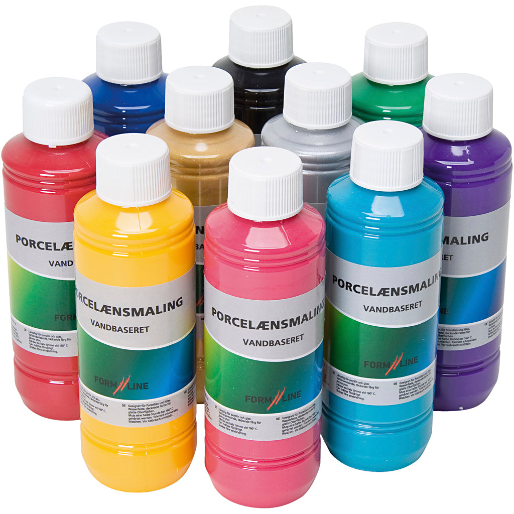 Peinture pour verre et porcelaine Creativ company, différentes couleurs, 10x250 ml 1 boîte