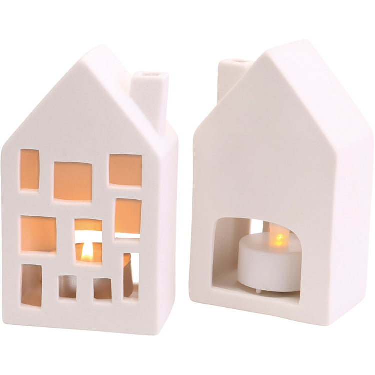 Maisons pour bougies chauffe-plat, h : 12 cm, dimensions 5x7 cm, 12 pièces 1 boîte