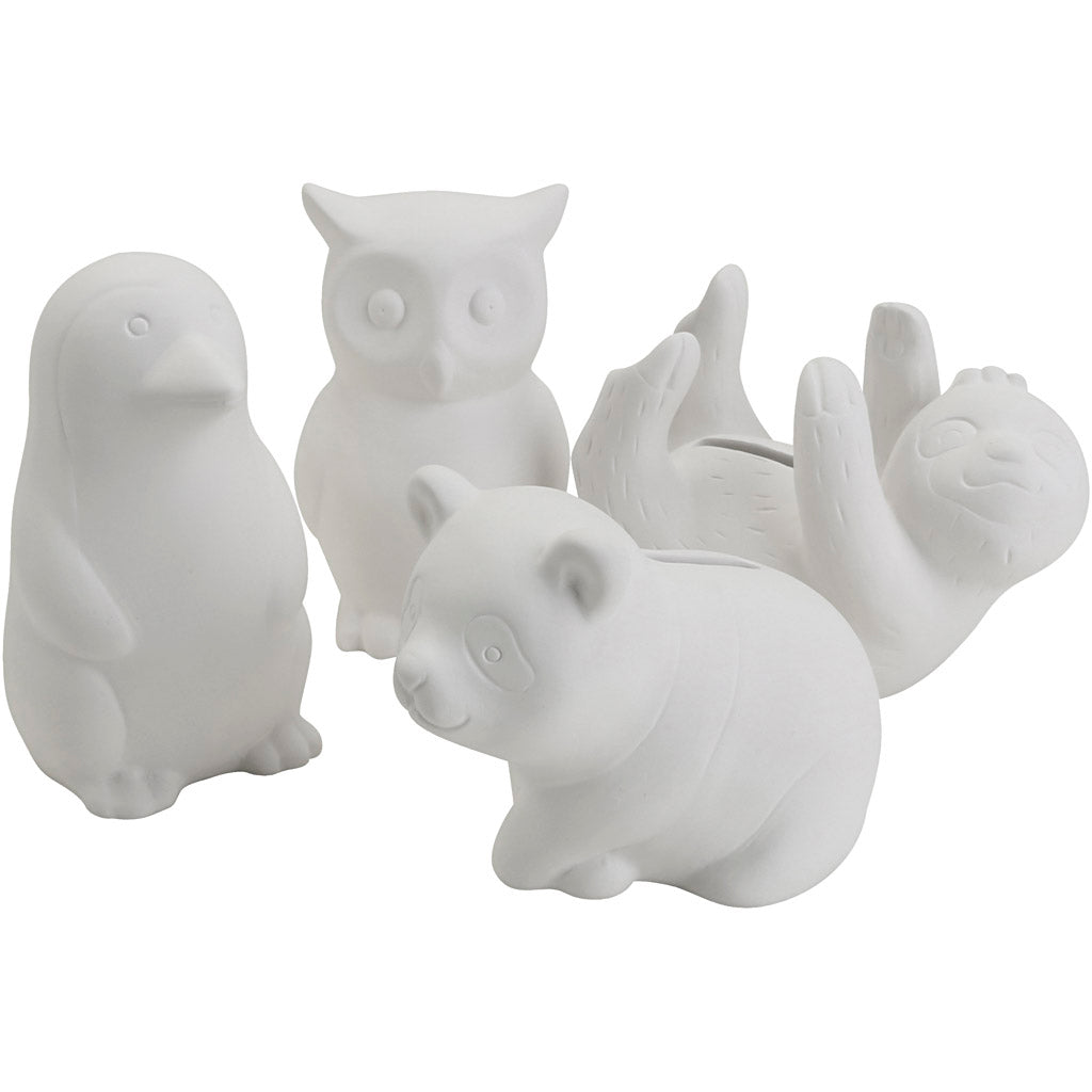 Tirelires Creativ company, animaux, taille 8,5-11 cm, le contenu peut varier, 4x6 pièces 1 boîte