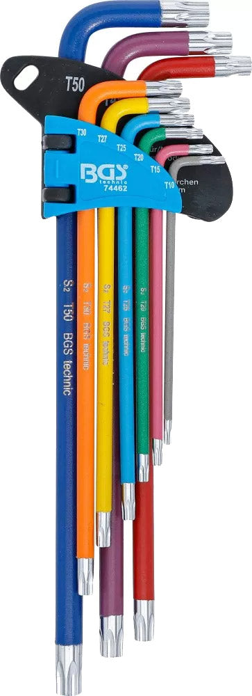 Jeu de clés hexagonales techniques Bgs extra longues pour Torx avec trou, jeu de 9 pièces