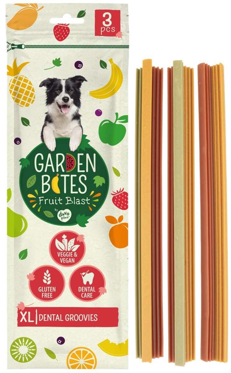 Duvo plus garden bouchées - fruité dentaire groovies collations pour chiens - friandises pour chiens - végétarien sans gluten - extra large 3pcs
