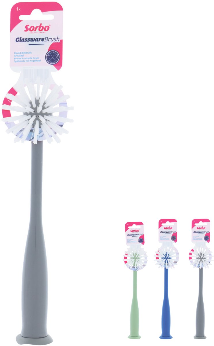 Brosse à vaisselle pour verrerie Sorbo - spécialement pour les verres - assortie - avec ventouse - 1 pièce