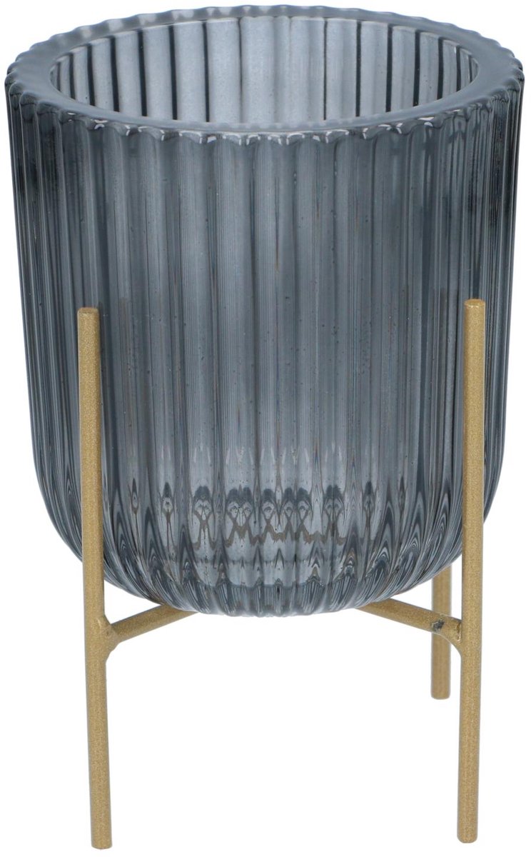 Bougeoir Arti casa avec support en métal - design nervuré - décoration de salon - 9 x 9,45 cm - gris