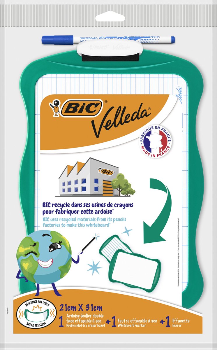 Tableau blanc Bic recy 21x31 avec marqueur + gomme