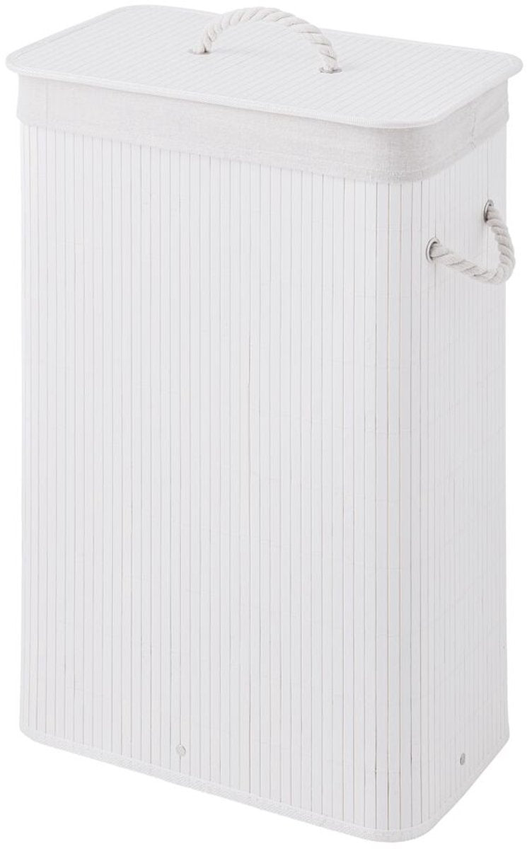 Sealskin bambou - panier à linge en bambou avec couvercle - sac à linge en coton lavable - poignées - 56 litres - dimensions 60 x 40 x 23,5 cm - blanc