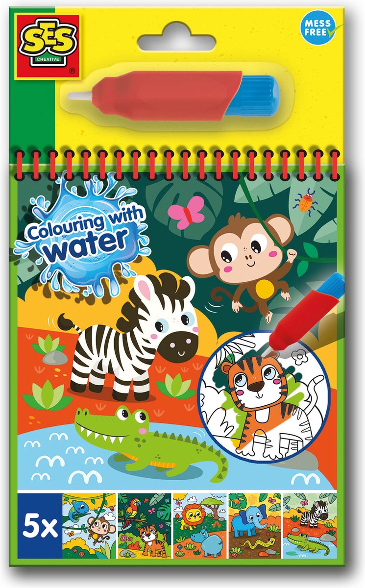 Ses creative - coloriage à l'eau livre de coloriage safari - avec marqueur à eau réutilisable - coloriage sans gâchis - pages à colorier réutilisables
