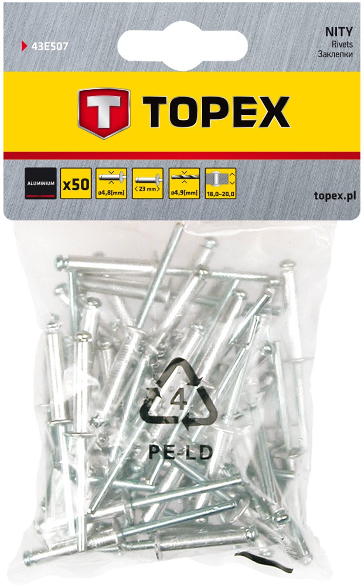 Rivets pop Topex 4,8 x 23 mm 50 pièces aluminium
