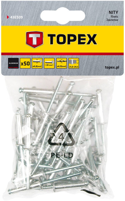 Rivets pop Topex 4,8 x 28 mm 50 pièces aluminium