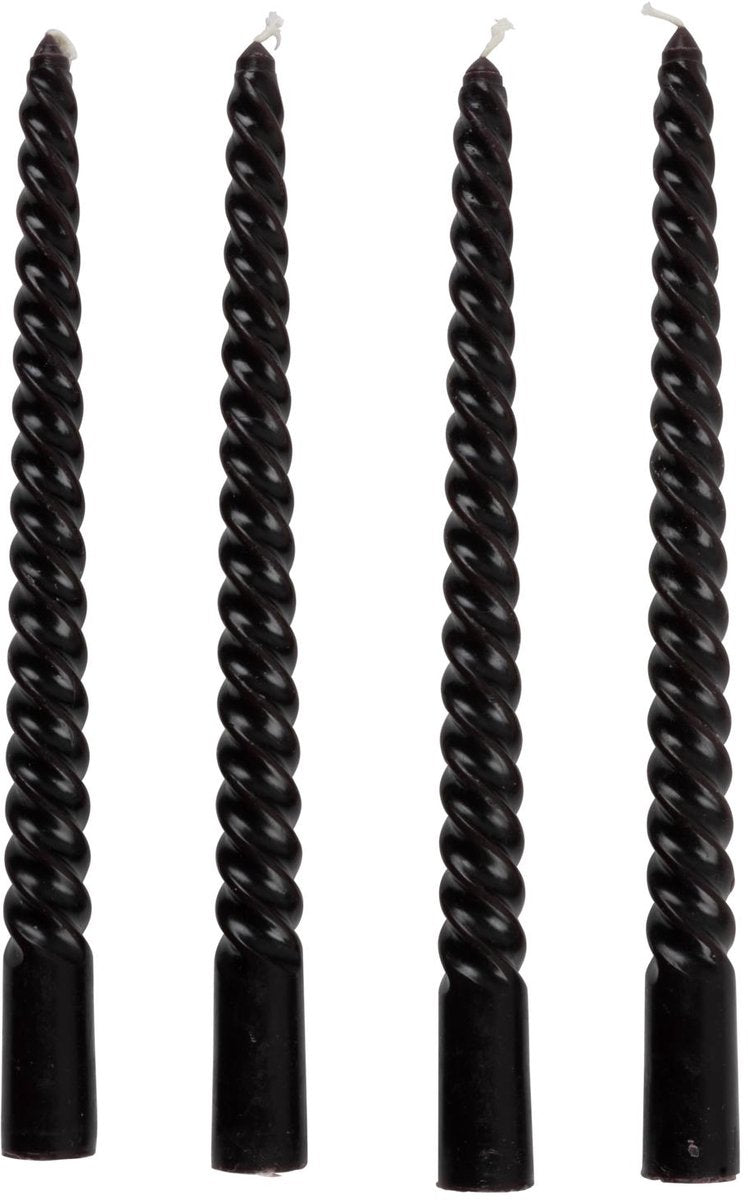 Lot de 4 bougies de dîner torsadées Arti casa - bougies de dîner ø2 x 25 cm - bougies noires au design torsadé - durée de combustion env. 5 heures - adapté aux chandeliers