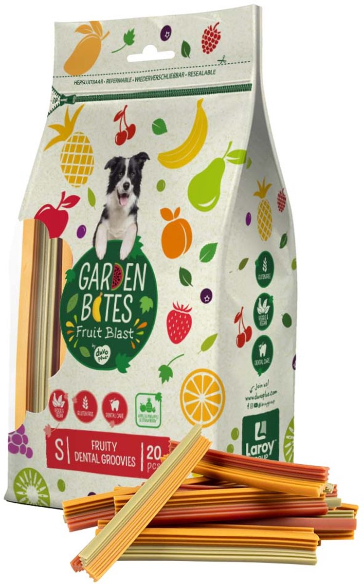 Duvo plus garden bouchées - fruité dentaire groovies collations pour chiens - friandises pour chiens - végétarien sans gluten - petit 20 pcs