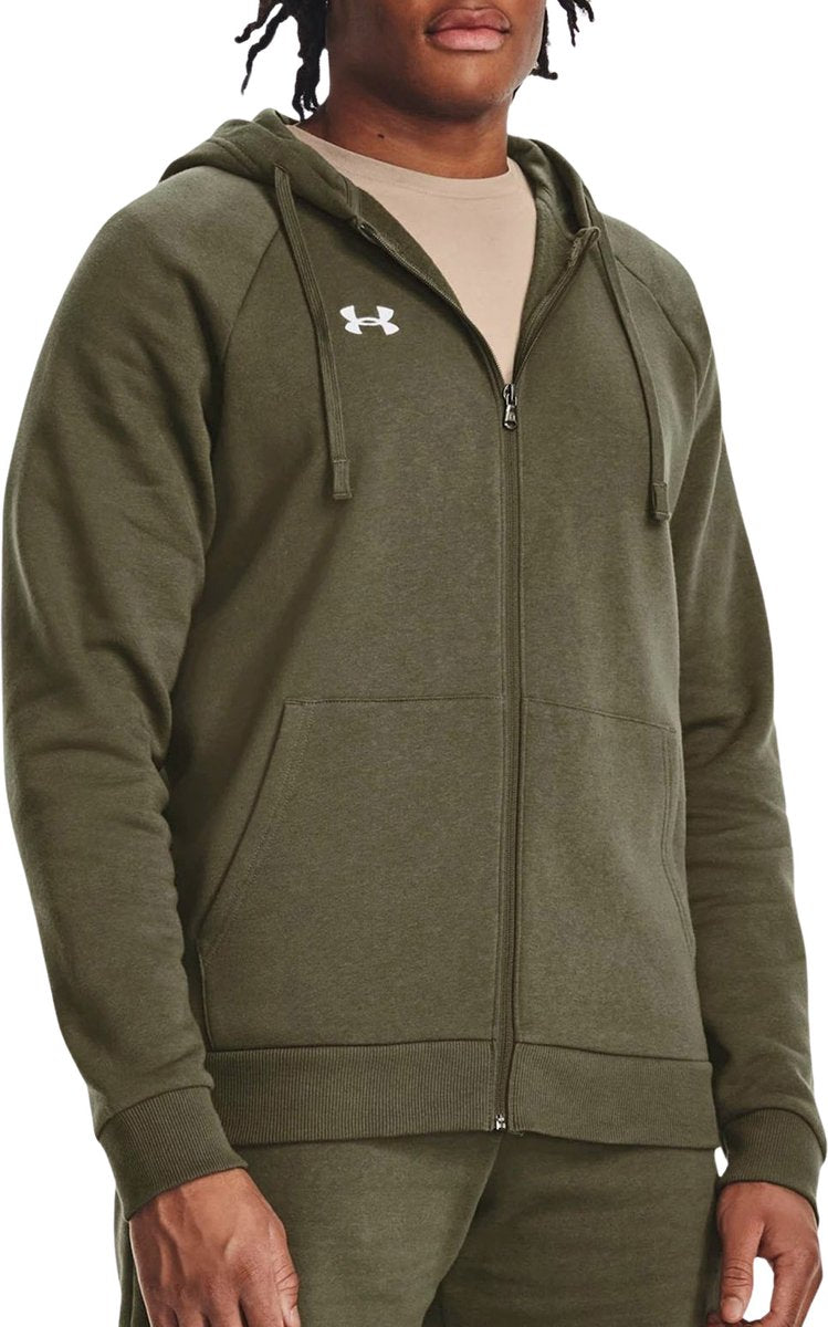 Under Armour UA Rival Fleece FZ Hoodie Pull de sport pour hommes - Vert - Blanc