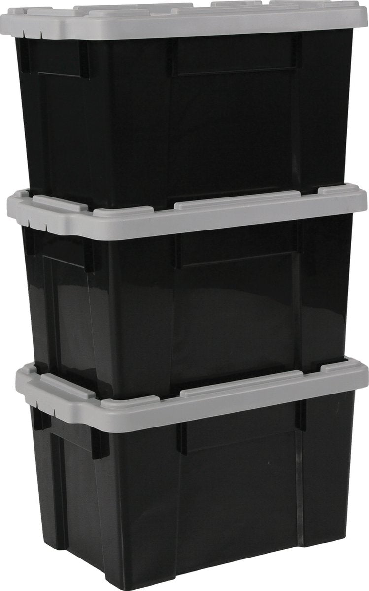 Boîte de rangement Iris powerbox - 21l - plastique - gris noir - lot de 3