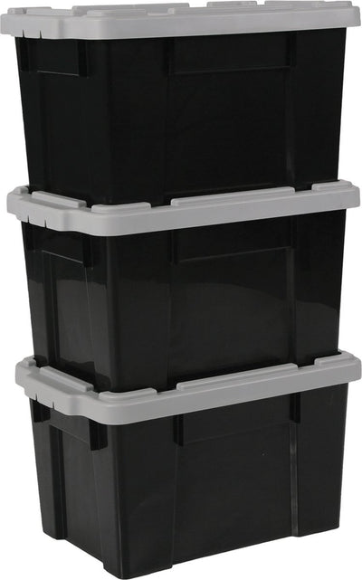Boîte de rangement Iris powerbox - 21l - plastique - gris noir - lot de 3