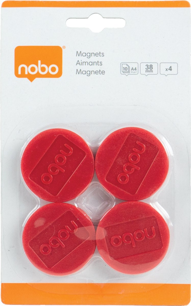 Aimants pour tableau blanc Nobo - 38 mm - 4 pièces - rouge