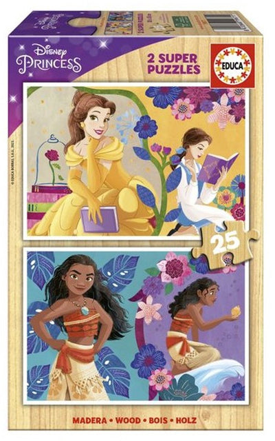 Puzzle en bois Educa princesse disney bella et vaiana 2x25 pièces.
