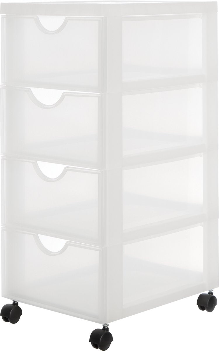 Commode Iris easygrip - 4 tiroirs x 11,25l - plastique - blanc transparent - avec roulettes