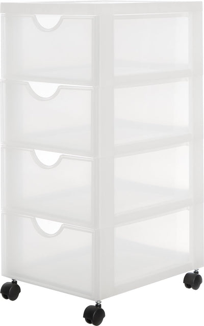 Commode Iris easygrip - 4 tiroirs x 11,25l - plastique - blanc transparent - avec roulettes