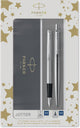 Coffret cadeau Parker Jotter Duo avec stylo à bille et stylo plume | acier inoxydable avec finition chromée | recharge d'encre et cartouches d'encre à l'encre bleue | emballage cadeau