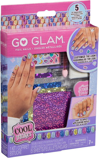Cool Maker Go Glam Foil Nail Set avec 6 feuilles de paillettes et autocollants pour ongles pour 5 bricolage manucure jouets artisanaux