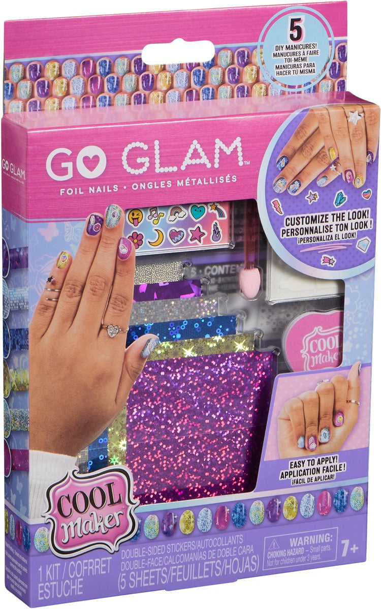 Cool Maker Go Glam Foil Nail Set avec 6 feuilles de paillettes et autocollants pour ongles pour 5 bricolage manucure jouets artisanaux