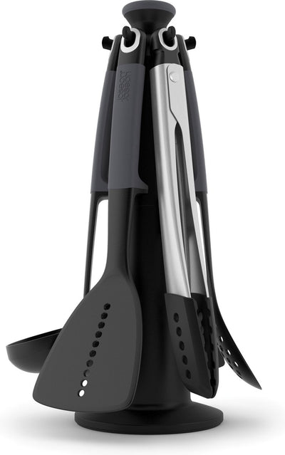 Joseph Joseph Elevate Ensemble d'ustensiles de cuisine 6 pièces avec carrousel rotatif et pinces - Sans BPA - Gris
