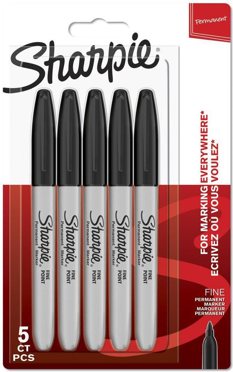Marqueurs permanents Sharpie | point fin | encre noire | 5 pièces