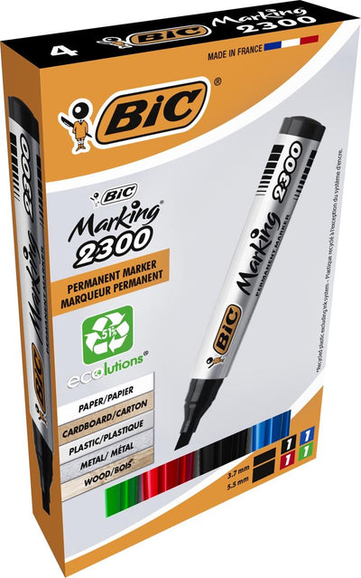 Marquage Bic 2300, largeur de trait : 3,7-5,5 mm, 4 div, différentes couleurs