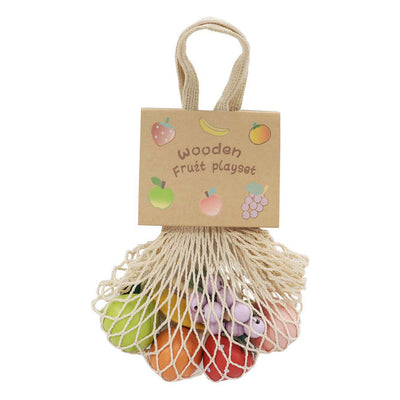 Fruits en bois en filet de coton, 6 pcs