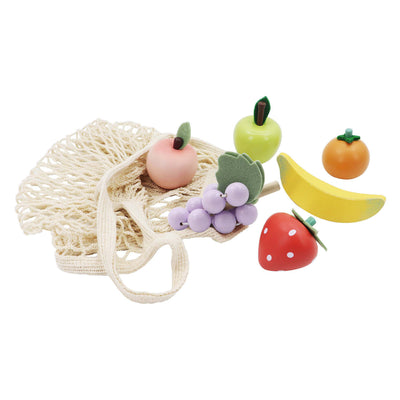 Fruits en bois en filet de coton, 6 pcs