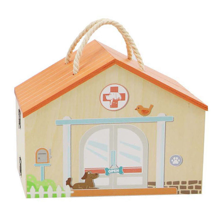 Coffret de jeu vétérinaire en bois, 13 pièces.