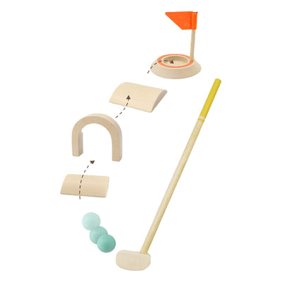 Ensemble de golf midget en bois, 8 pièces.