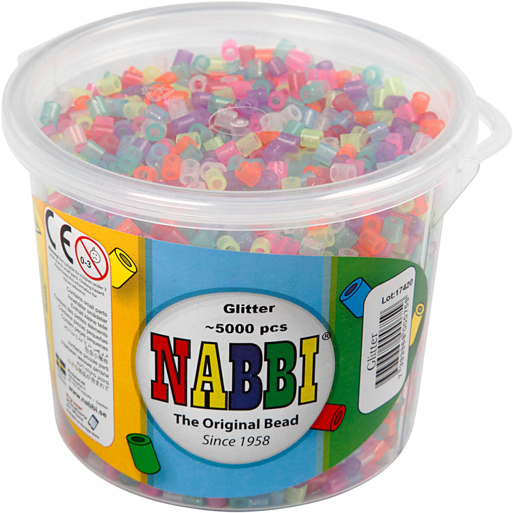 Perles à repasser Nabbi, dim. 5x5 mm, diamètre intérieur 2,5 mm, moyen, couleurs pailletées, 5000 div 1 seau