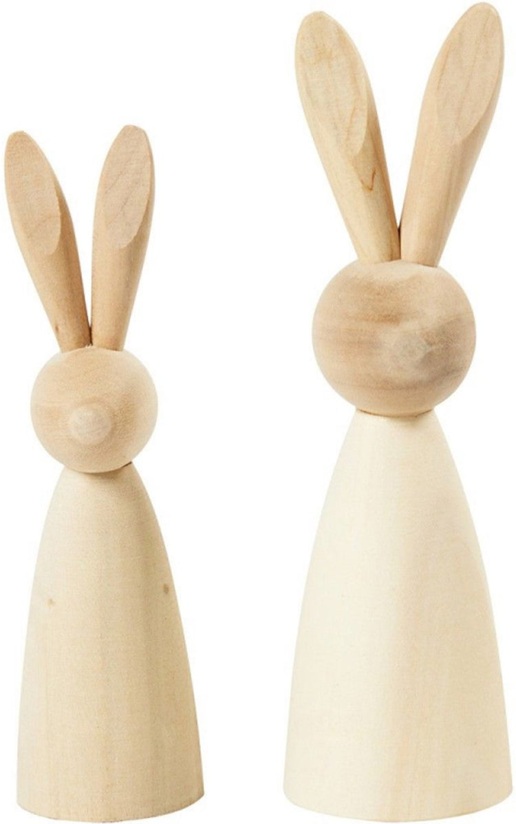 Creativ company lapins en bois, h: 12+14 cm, d: 3,5+4 cm, 2 pièces 1 boîte