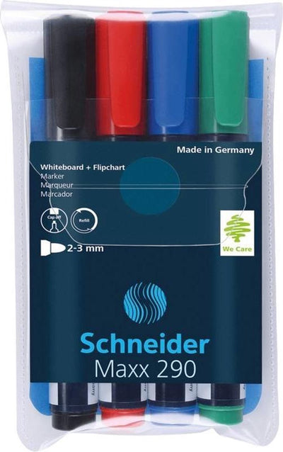 Instruments d'écriture Schneider marqueurs pour tableau blanc Schneider - maxx 290 - pointe ronde - 4 pièces - pour tableau blanc et tableau à feuilles mobiles - s-129094