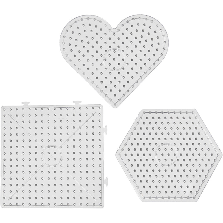 Creativ company plaque de base, coeurs, hexagones, carrés, dim. 15x15-17,5x17,5 cm, jumbo, transparent, 6 pièces 1 boîte