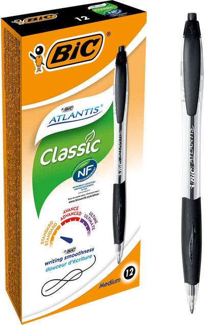 Stylo bille Bic Atlantis grip noir rechargeable bouton poussoir clip