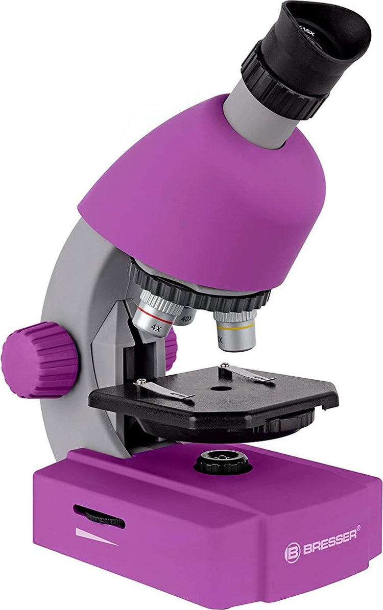 Microscope junior Bresser – 40x640x – violet – incl. paquet d'accessoires – pour échantillons transparents