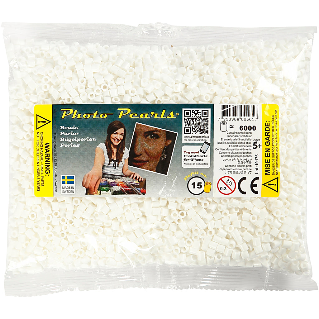 Perles photo Nabbi, taille 5x5 mm, diamètre du trou 2,5 mm, moyen, blanc (15), 6000 pièces 1 boîte