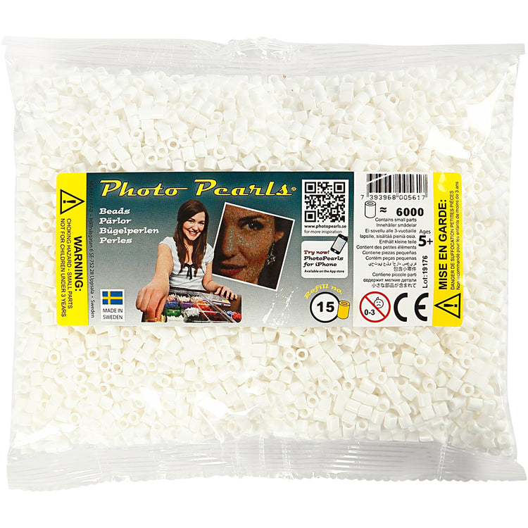 Perles photo Nabbi, taille 5x5 mm, diamètre du trou 2,5 mm, moyen, blanc (15), 6000 pièces 1 boîte