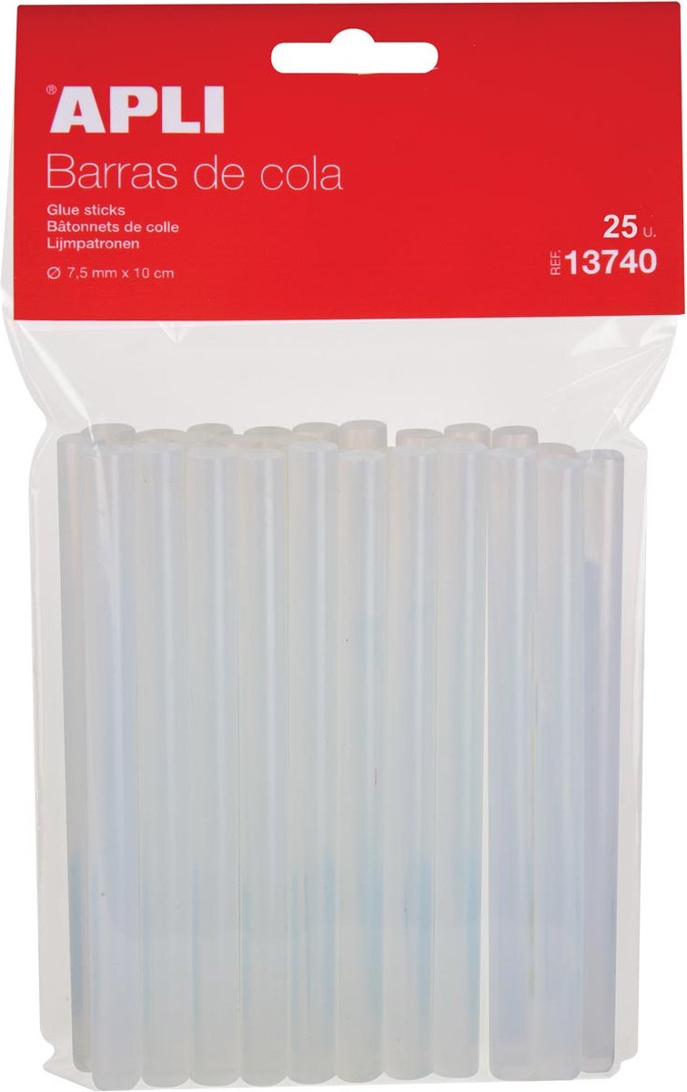 Bâtons de colle transparents Apli 7,5 mm, sachet suspendu de 25 pièces