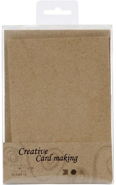 Cartes et enveloppes d'entreprise Creativ, format carte 10,5x15 cm, format enveloppe 11,5x16,5 cm, naturel, 10 jeux 1 boîte