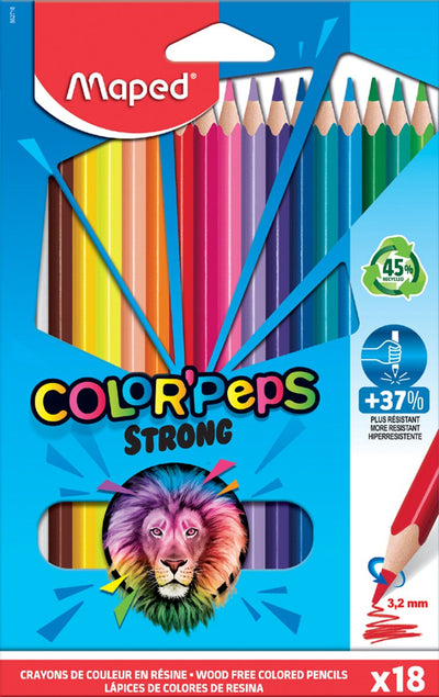 Maped office crayons de couleur triangulaires maped color'peps strong, 18 en boîte carton
