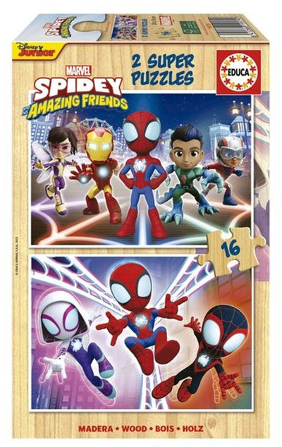 Puzzle en bois Educa Les Spidey sont de grands amis 2x16 pièces.