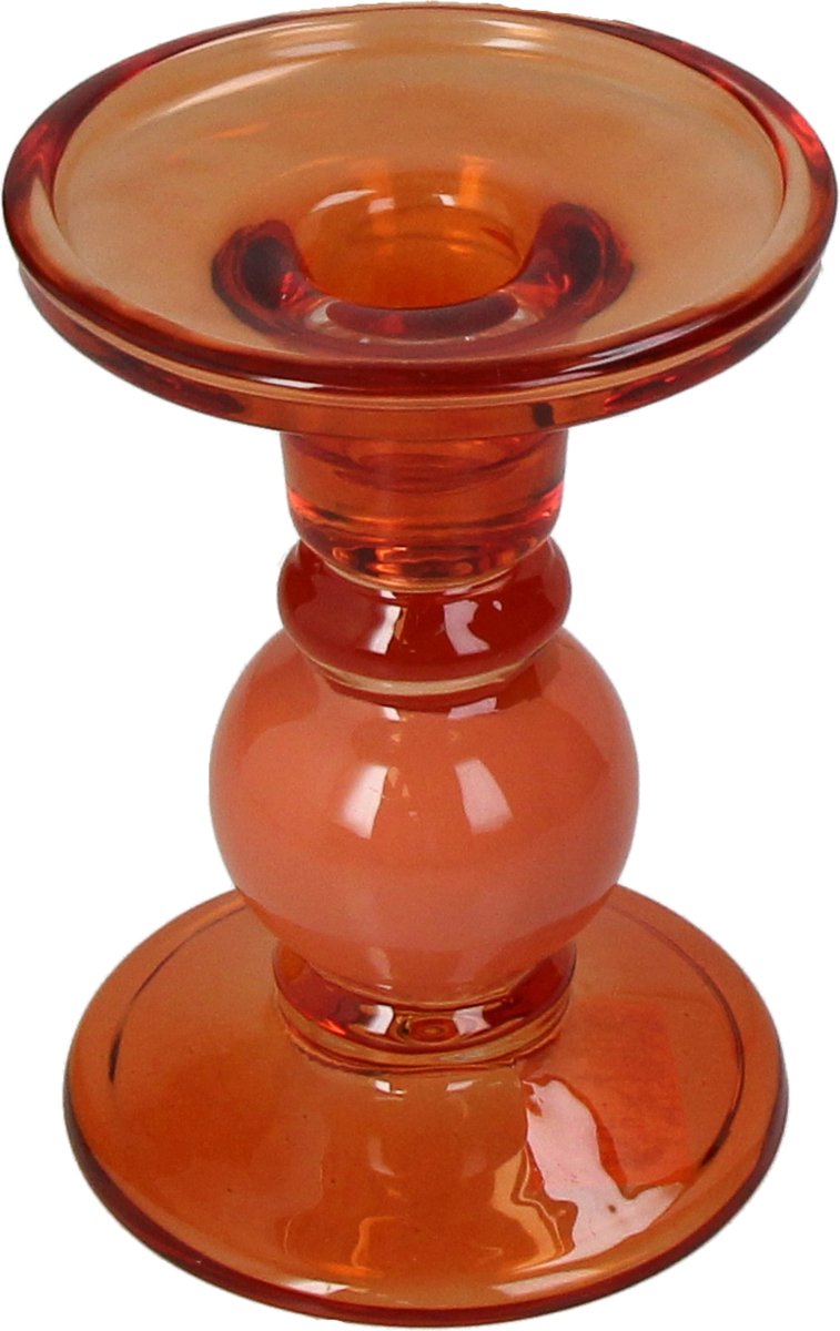 Bougeoir collection Hd verre orange 9x9x13cm