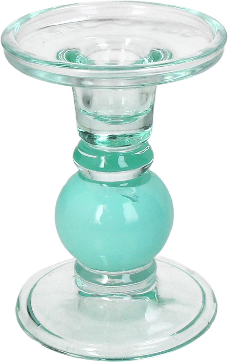 Bougeoir collection Hd verre turquoise 9x9x13cm